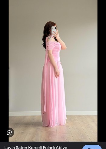 Pudra Pembe Straplez Uzun Abiye Elbise - Görsel 3