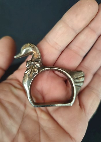 Beden altın Renk Vintage ÖRDEK ŞEKLİNDE ALMAN GÜMÜŞÜ PEÇETELİK