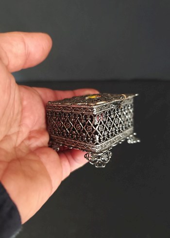  Beden altın Renk Vintage Avusturya Bad Ischl Gümüş Kaplama Filigran Mini kutu