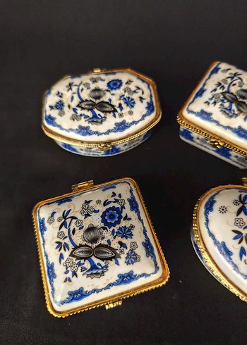 Mavi Çiçek Desenli porselen kutular - Görsel 4