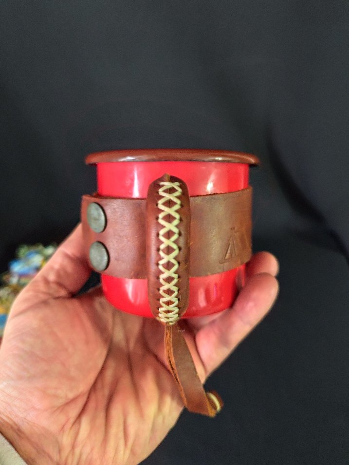 Kırmızı Deri Bantlı EMAYE Kupa - Görsel 3