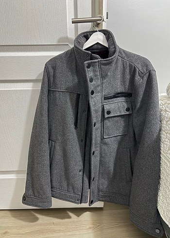 Düğmeli Gri kaşe Erkek Midi Boy Ceket - Görsel 3