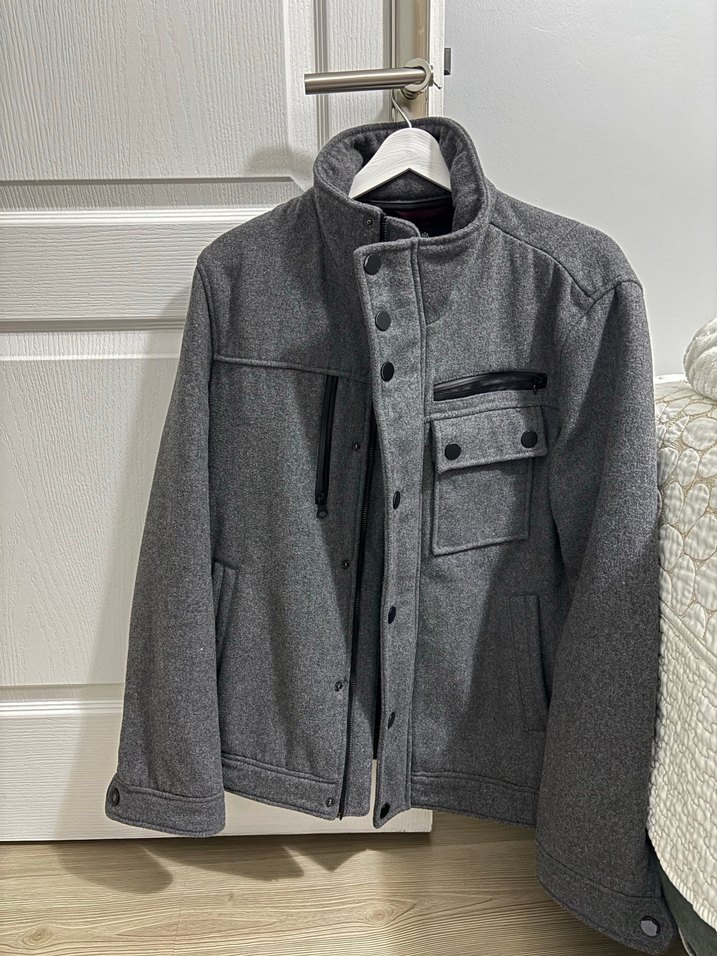 Düğmeli Gri kaşe Erkek Midi Boy Ceket - Görsel 3