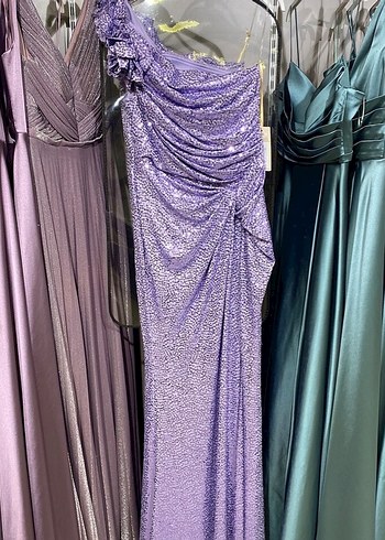 Parlak Mor Drapeli Uzun Abiye Elbise - Görsel 4