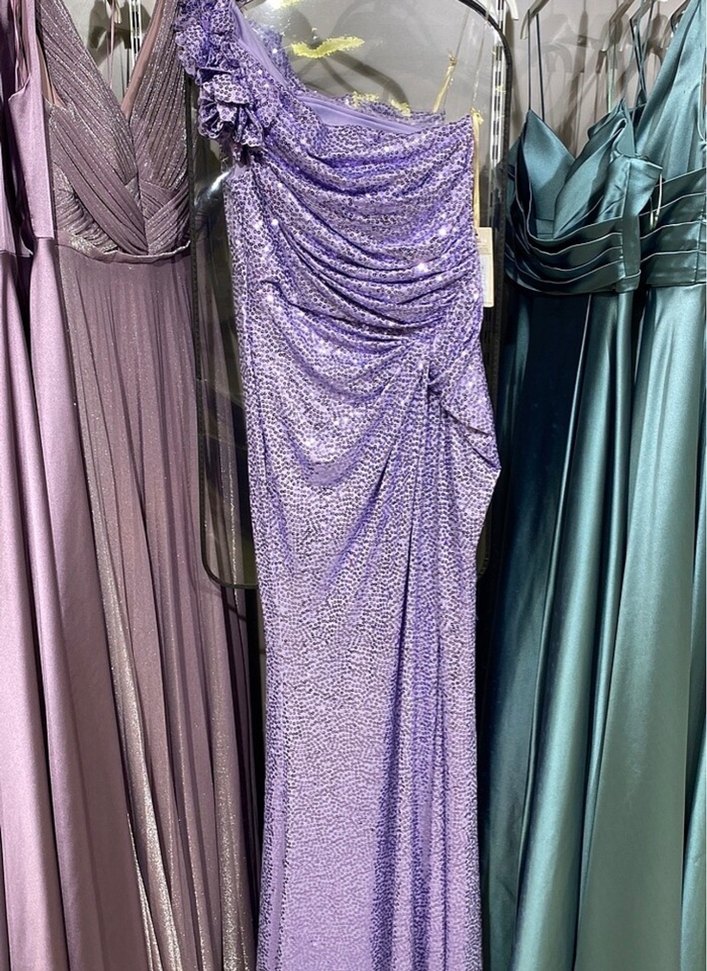 Parlak Mor Drapeli Uzun Abiye Elbise - Görsel 4