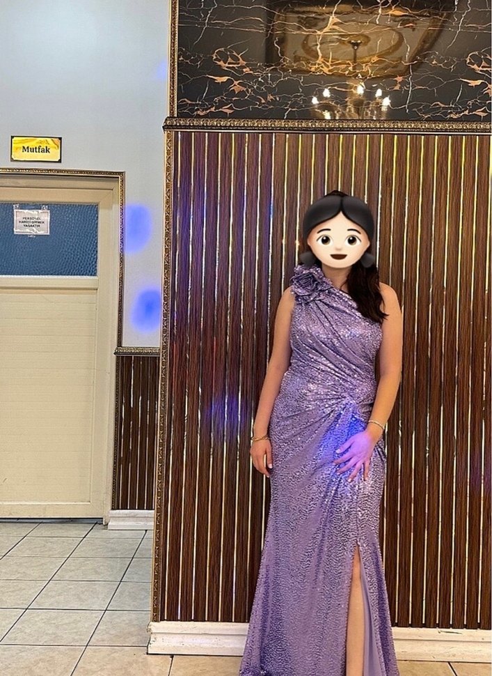 Parlak Mor Drapeli Uzun Abiye Elbise - Görsel 3