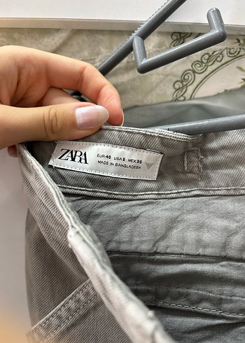 40 Beden Gri Kadın Düğmeli Pamuklu Rahat Kesim Pantolon