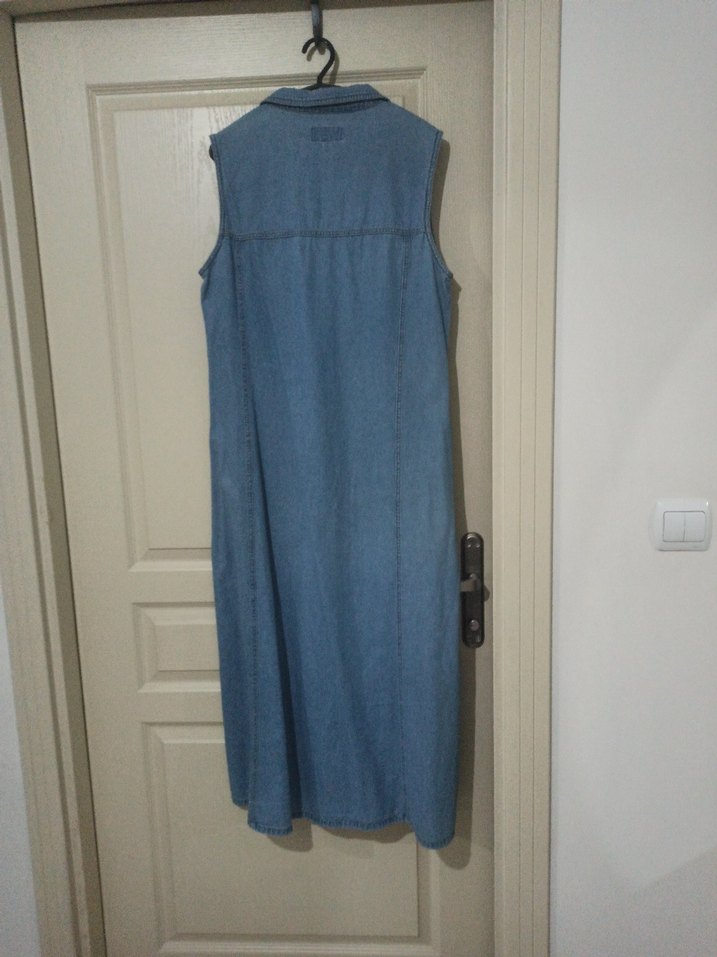 Kadın Mavi Uzun Kot Elbise jile - Görsel 3