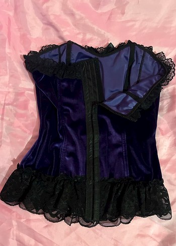 Mor Dantel Detaylı Gotik Straplez Bustiyer Korse - Görsel 2