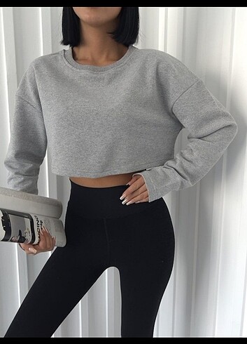 Crop Bisiklet Yaka Sweat 