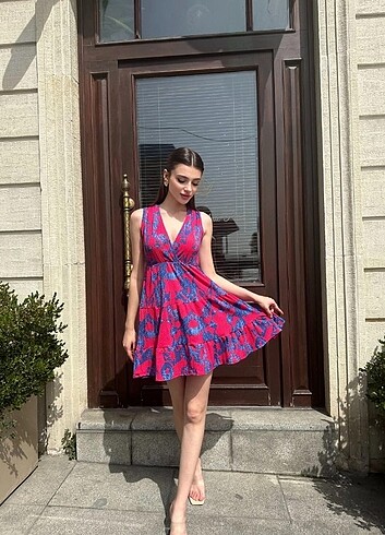 Desenli Mini Elbise 