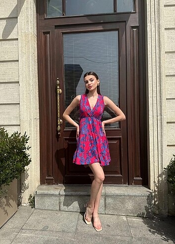 s Beden Desenli Mini Elbise