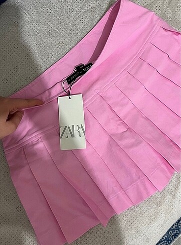 Zara ZARA Pembe Kalın Pilili Şort Etek