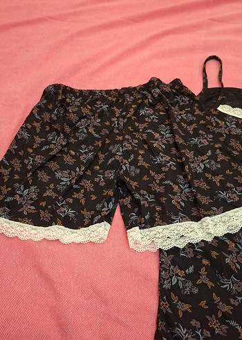 Koyu Kahverengi Desenli Mini Kadın Pijama Takımı - Görsel 2