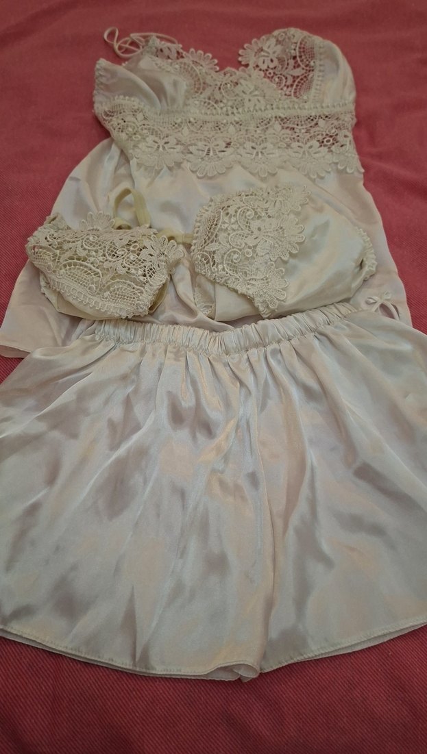 Vintage Bohem Beyaz Kısa Kadın Pijama Takımı - Görsel 2