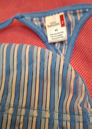 Mavi Çizgili Mini Askılı Kadın Pijama Takımı - Görsel 4