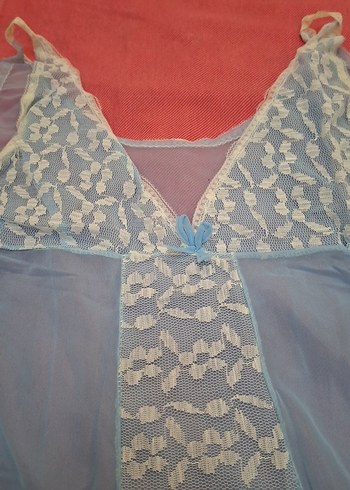 Mavi Nakışlı vintage gecelik - Görsel 3