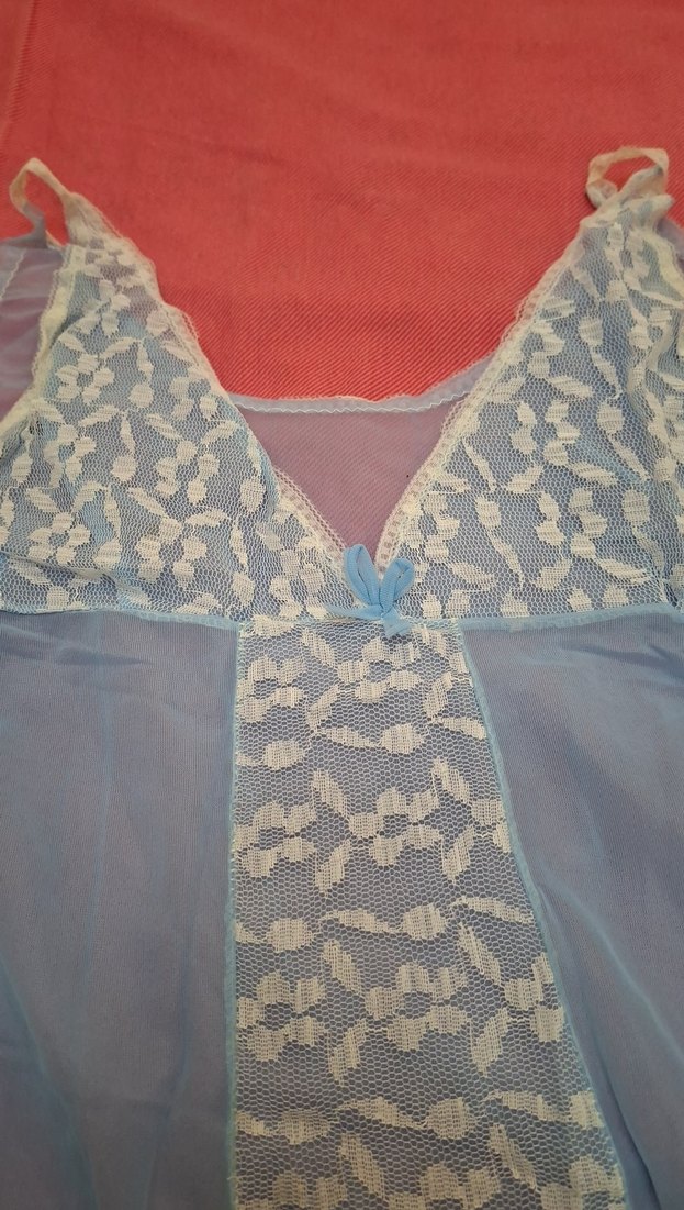 Mavi Nakışlı vintage gecelik - Görsel 3