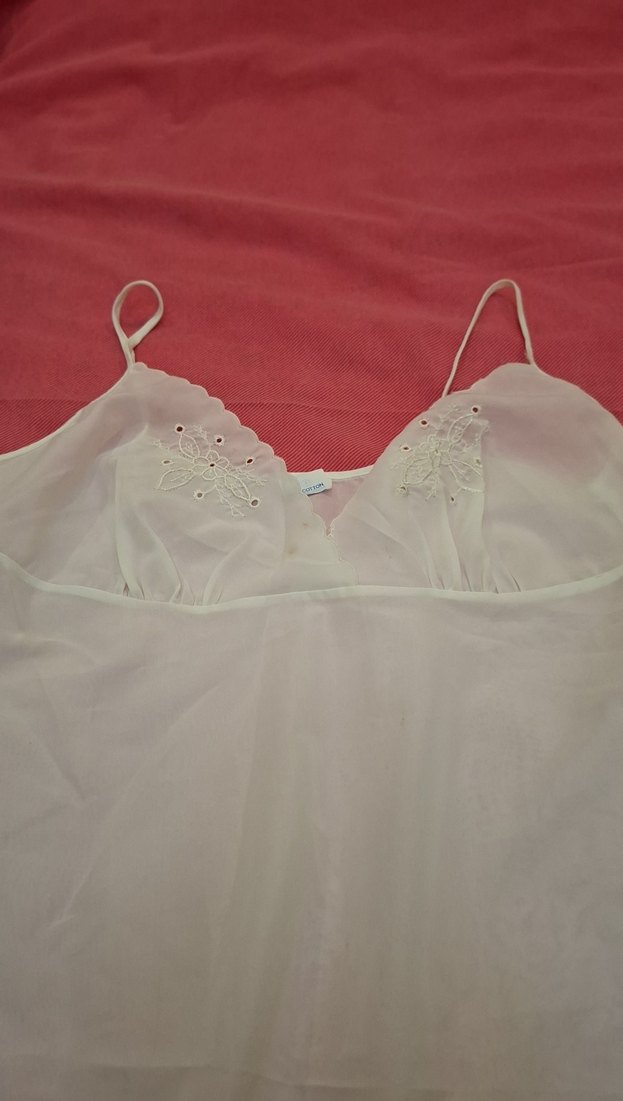 Nakışlı Beyaz Midi Kadın Gecelik - Görsel 2