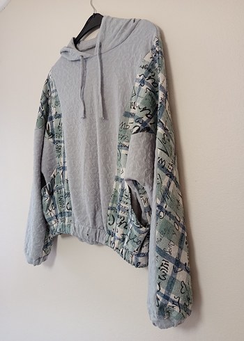 l Beden gri Renk Gri Kapüşonlu Kadın Sweatshirt