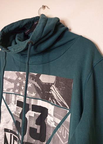 m Beden gri Renk Baskılı Yüksek Yakalı Sweatshirt
