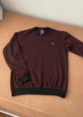 Bordo Erkek Bisiklet Yaka Örme Sweatshirt