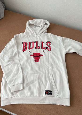 Beyaz Bulls Baskılı Kapüşonlu Sweatshirt