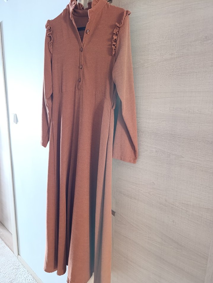 Düğmeli, Uzun Kollu, Bol Kesim Kadın Elbise - Görsel 2