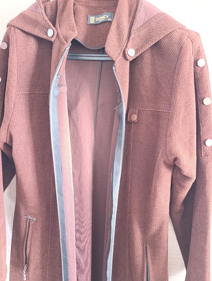 Düğmeli Kahverengi Uzun Kadın Kaban - Görsel 3