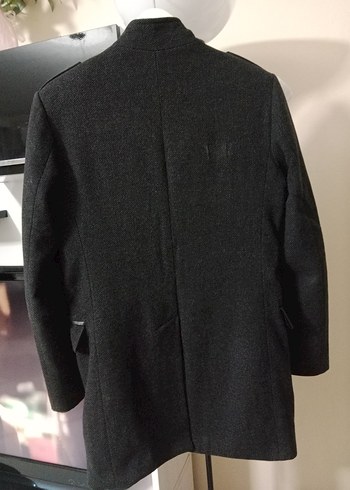 Gri Düğmeli Erkek Midi Kaban - Görsel 5