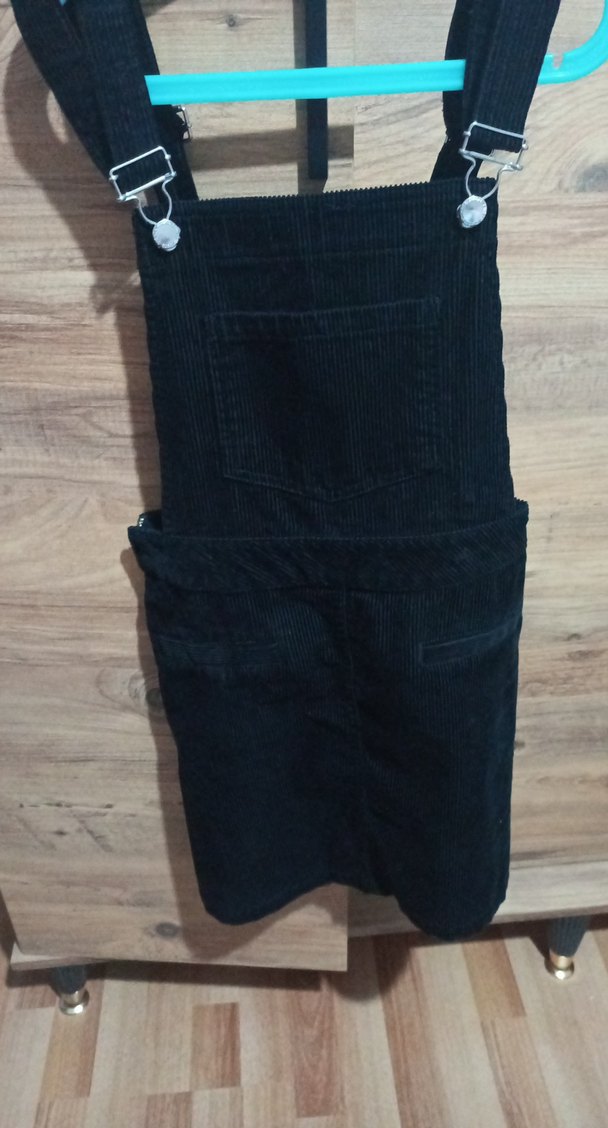 Kadın Siyah Denim Askılı Midi Salopet - Görsel 3