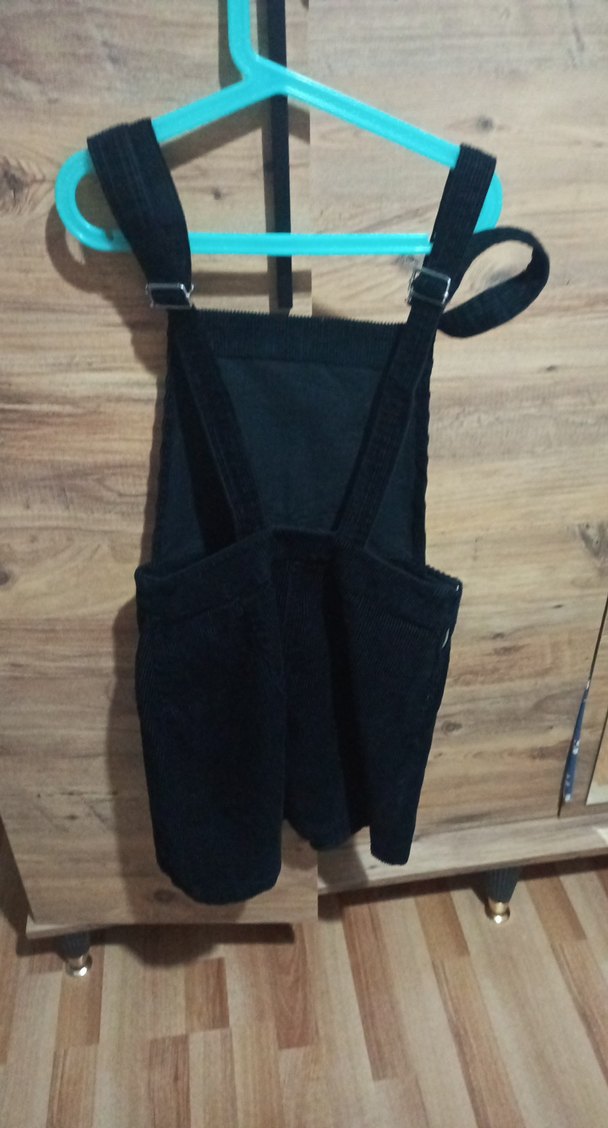 Kadın Siyah Denim Askılı Midi Salopet - Görsel 4