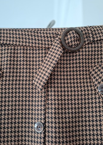 Düğmeli Ekose Desenli Uzun Kadın Etek - Görsel 2