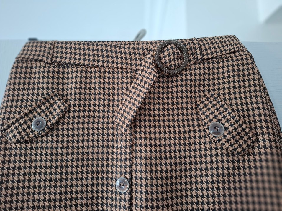 Düğmeli Ekose Desenli Uzun Kadın Etek - Görsel 2