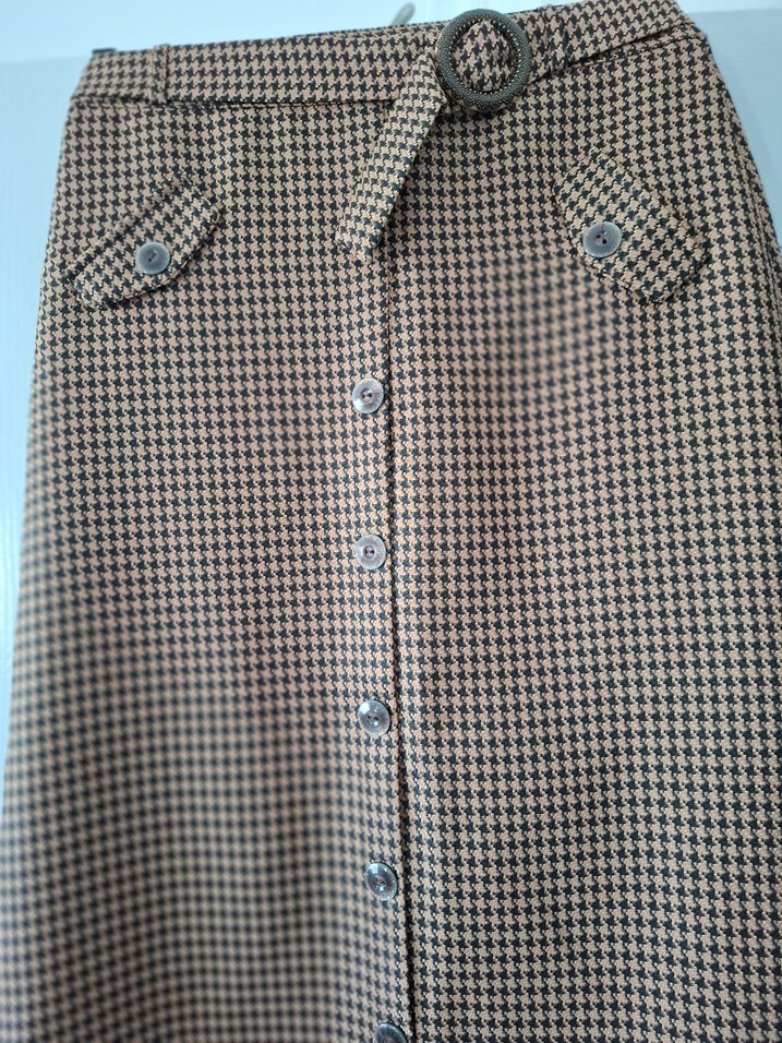 Düğmeli Ekose Desenli Uzun Kadın Etek - Görsel 3