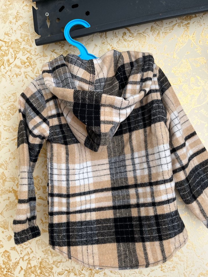 Çocuk Ekose Desenli Kapüşonlu Kaban - Görsel 4