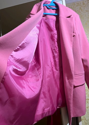 Pembe Kadın Midi Blazer Ceket