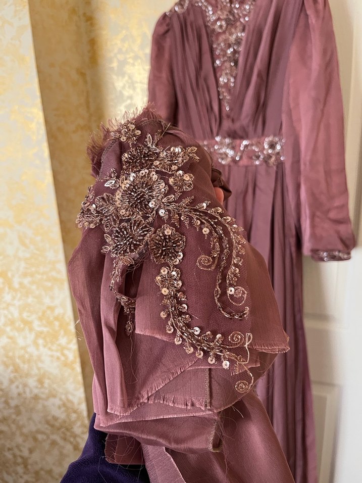 Gül kurusu özel dikim  kuyruklu nişan kıyafeti abiye - Görsel 3