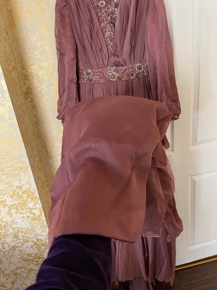 Gül kurusu özel dikim  kuyruklu nişan kıyafeti abiye - Görsel 5