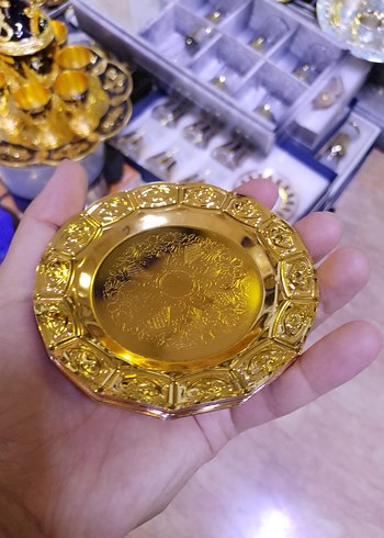 Altın ve gümüş Renkli  Desenli 6lı çay bardağı Tabak Seti - Görsel 4