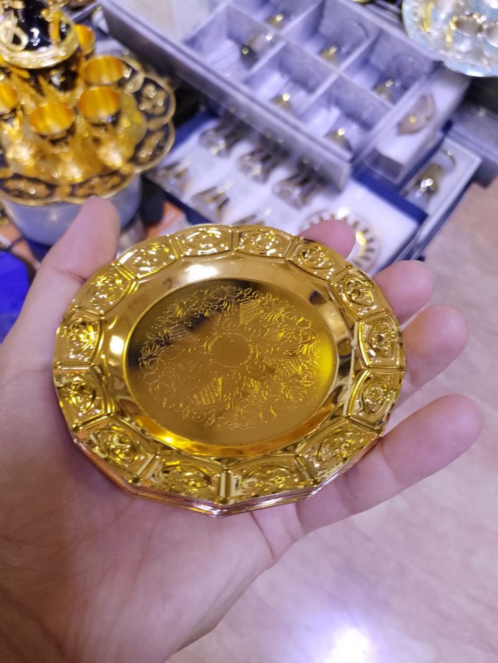 Altın ve gümüş Renkli  Desenli 6lı çay bardağı Tabak Seti - Görsel 4