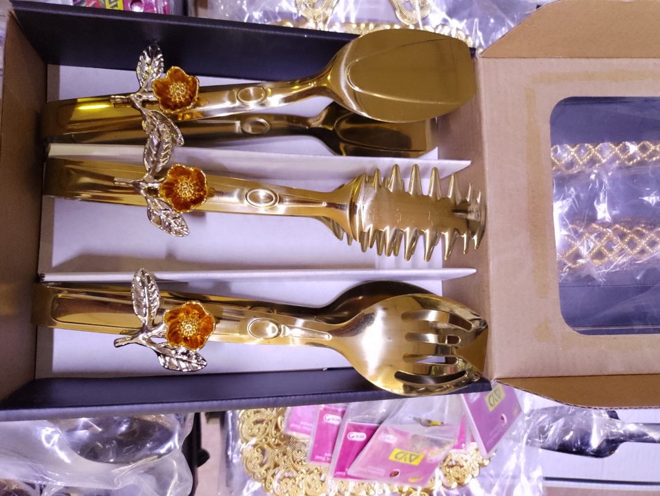 Altın Renkli Parlak 3lu Salata Servis Seti - Görsel 5