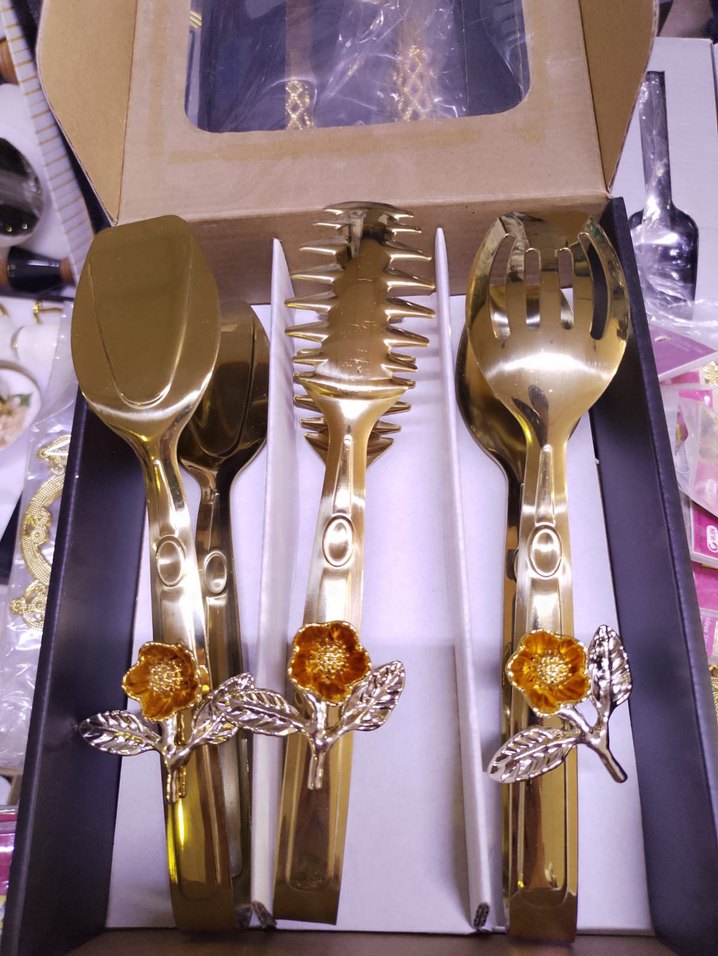 Altın Renkli Parlak 3lu Salata Servis Seti - Görsel 4