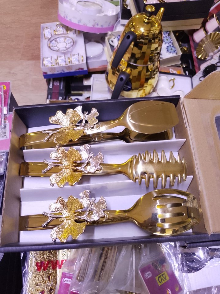 Altın Renkli Parlak 3lu Salata Servis Seti - Görsel 2