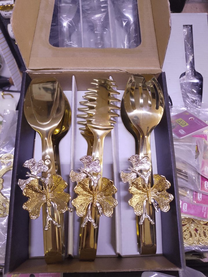 Altın Renkli Parlak 3lu Salata Servis Seti - Görsel 3