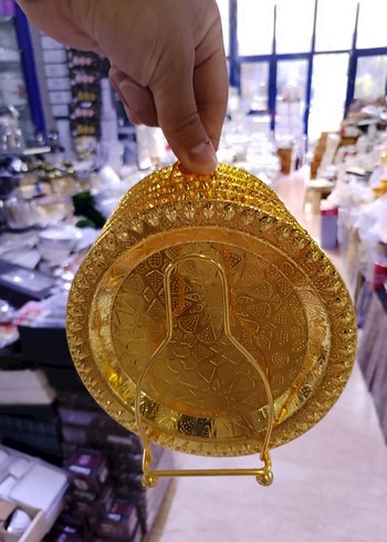 Desenli Altın Renkli 6lı orta boy tatlı Tabak Seti - Görsel 2