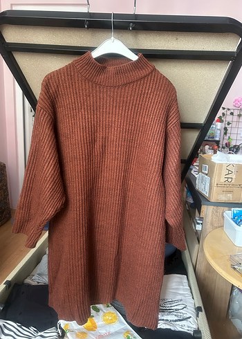 Kadın Kahverengi Boğazlı Triko Midi Kazak - Görsel 4