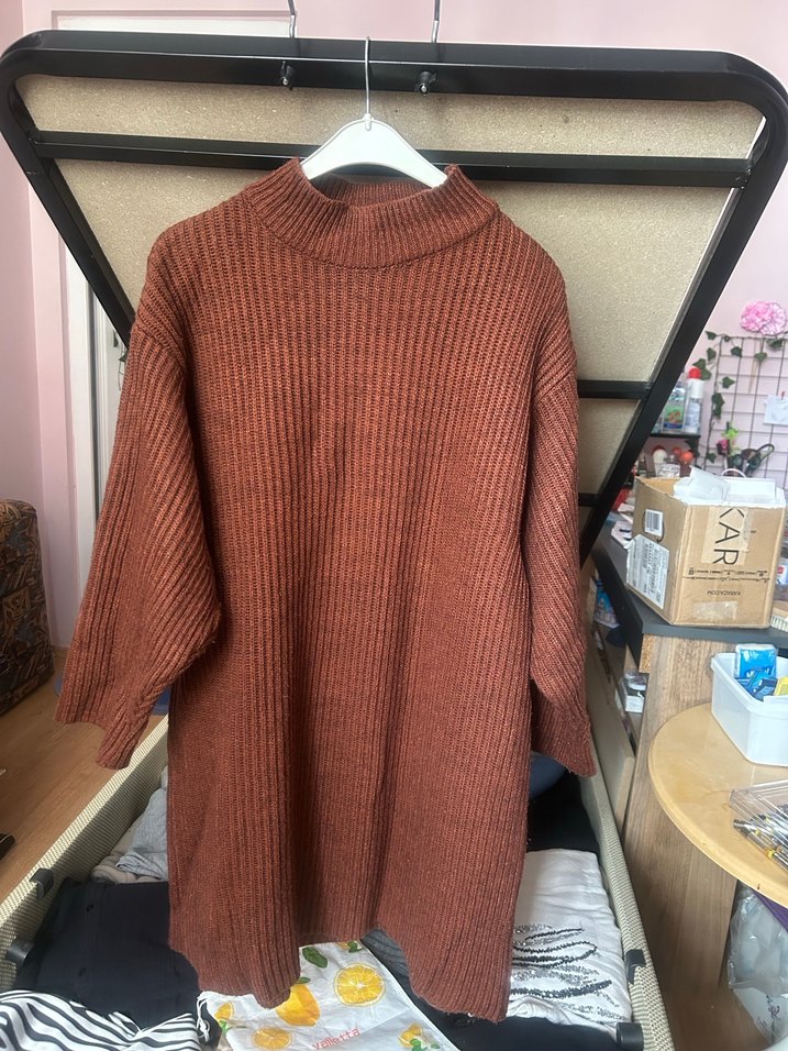 Kadın Kahverengi Boğazlı Triko Midi Kazak - Görsel 4