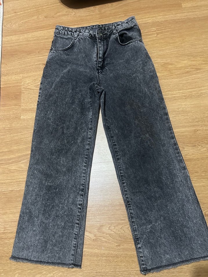 Gri Kadın Salaş Midi Boy Kot Pantolon - Görsel 3