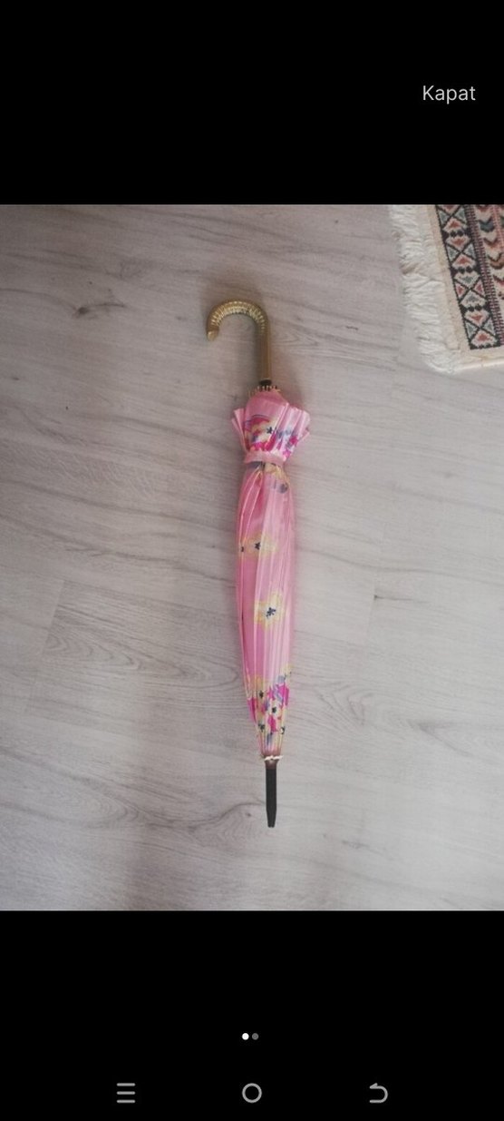 Pembe çiçekli Baston Kadın Şemsiye - Görsel 3